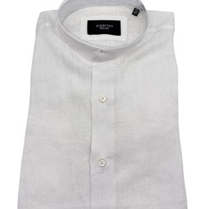 Scervino Street – Camicia in lino bianco ottico con colletto coreano