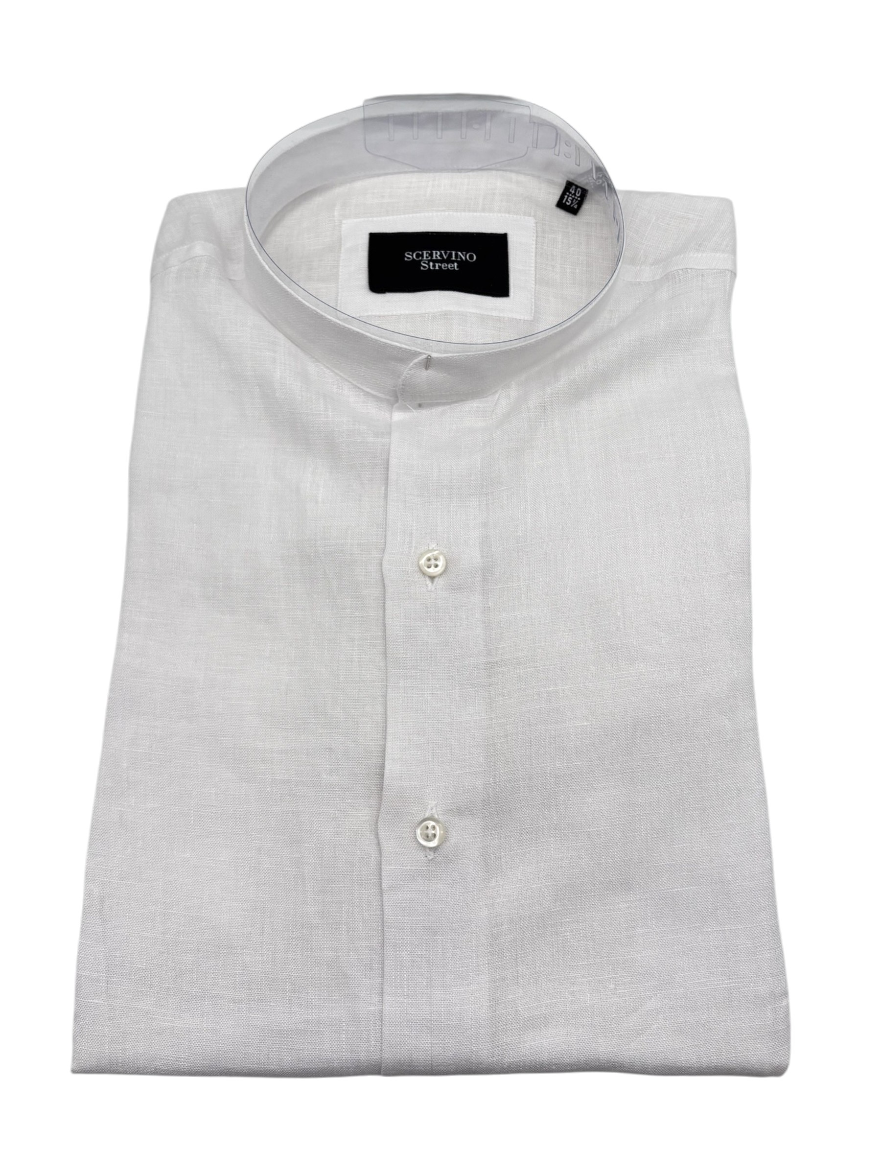 Scervino Street – Camicia in lino bianco ottico con colletto coreano