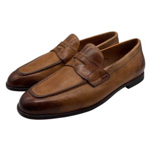 Brecos – Mocassini uomo in pelle tamponata cuoio - 42