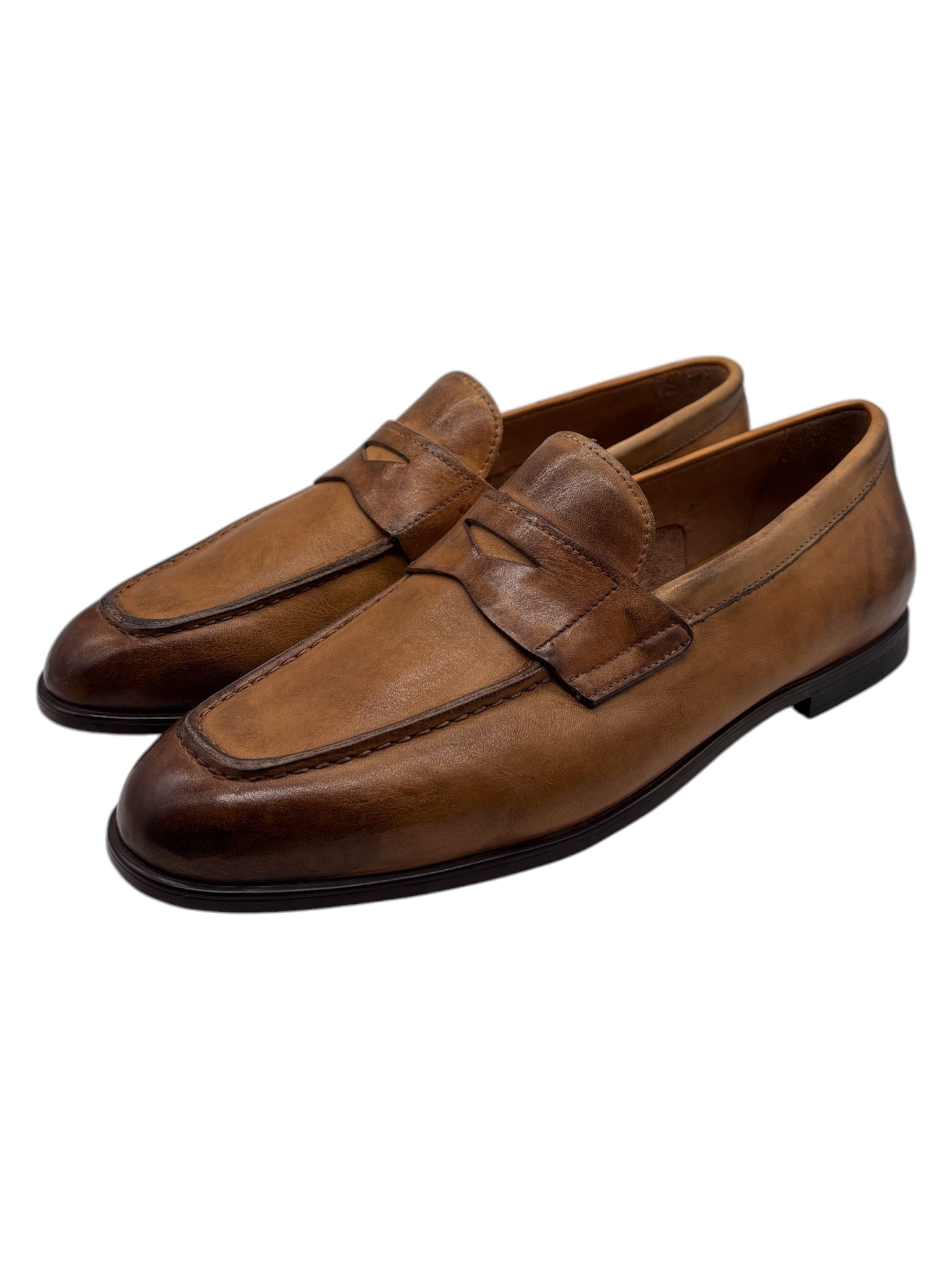 Brecos – Mocassini uomo in pelle tamponata cuoio - 42