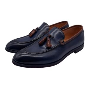 Brecos - Mocassini uomo in pelle blu con nappine - 42