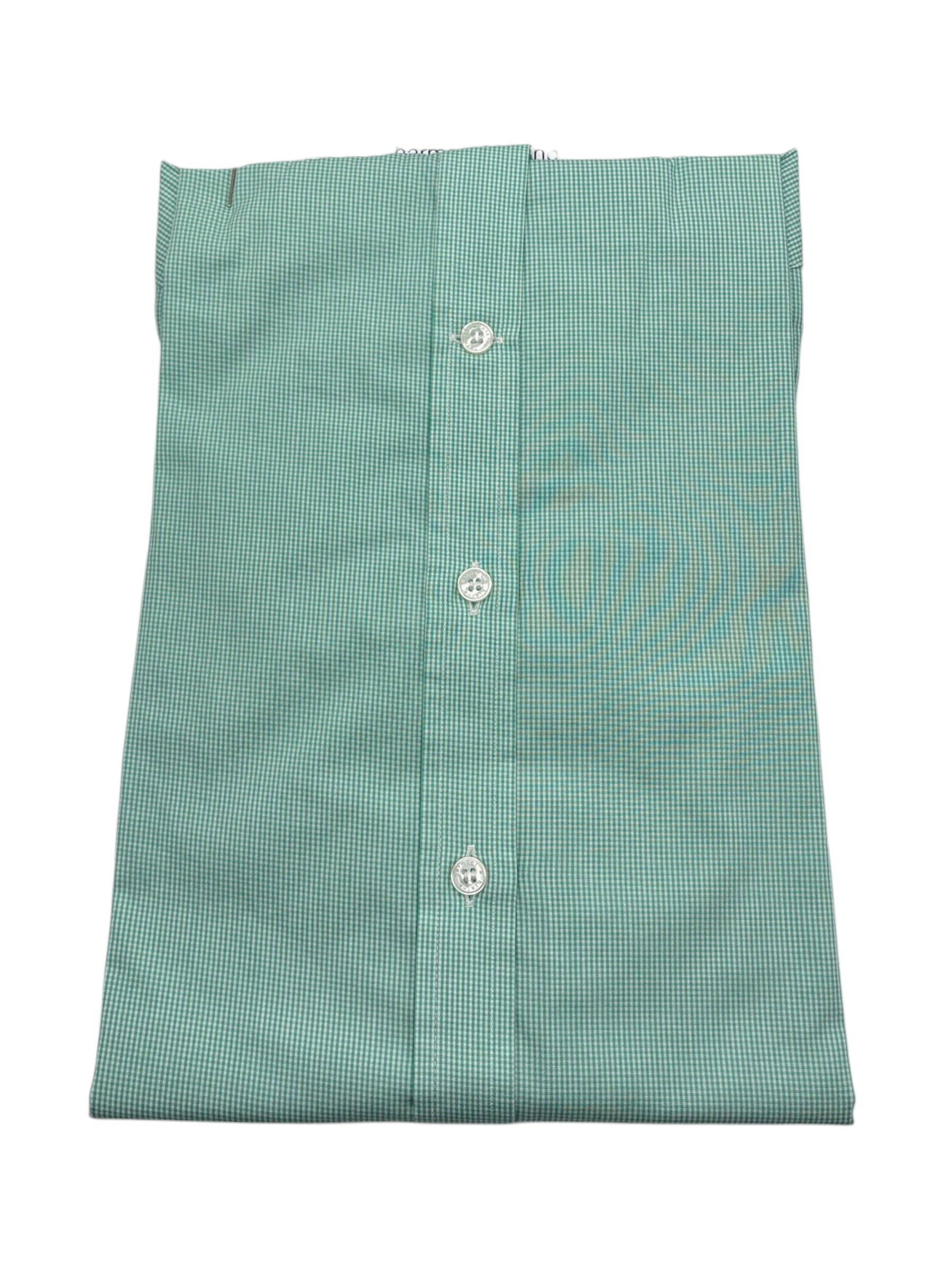 Harmont & Blaine – Camicia regular fit in cotone micro-check verde acqua e bianco - immagine 2