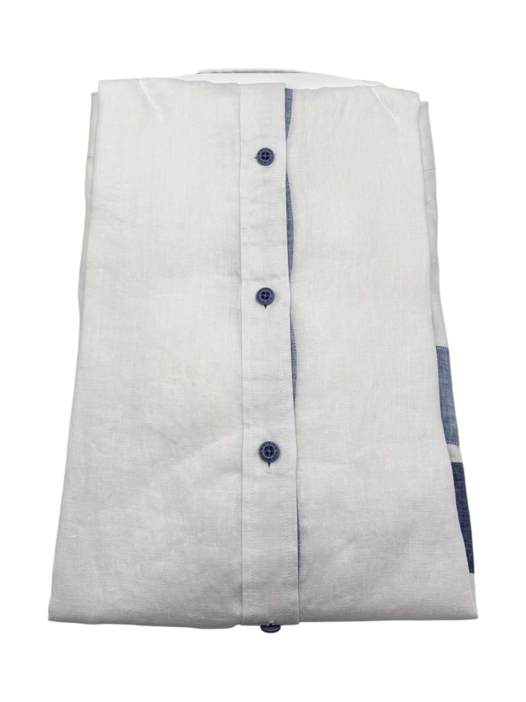Harmont & Blaine – Camicia regular fit in lino bianco e fasce blu - immagine 2