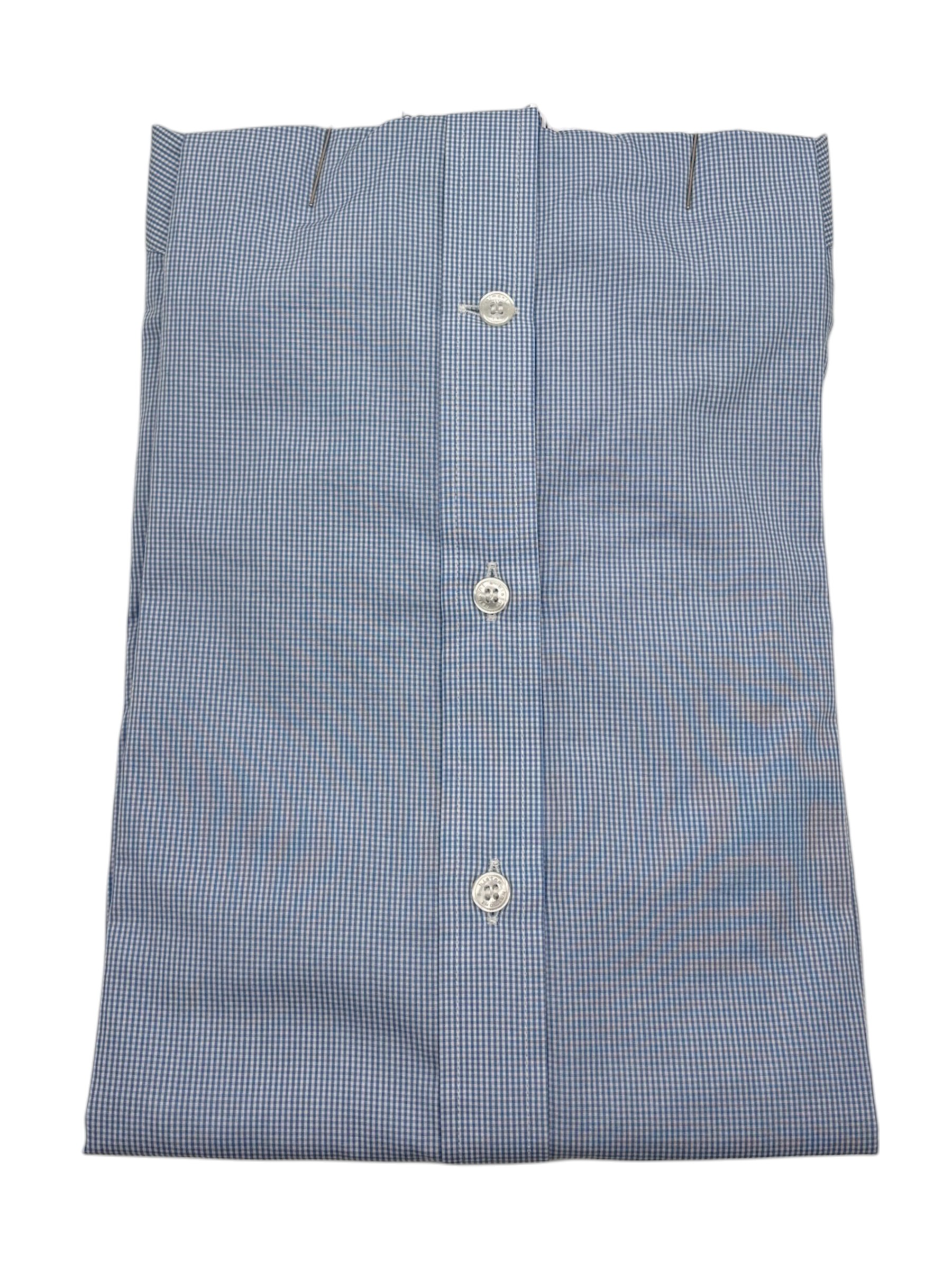 Harmont & Blaine – Camicia regular fit in cotone micro-check bianco e azzurro - immagine 2