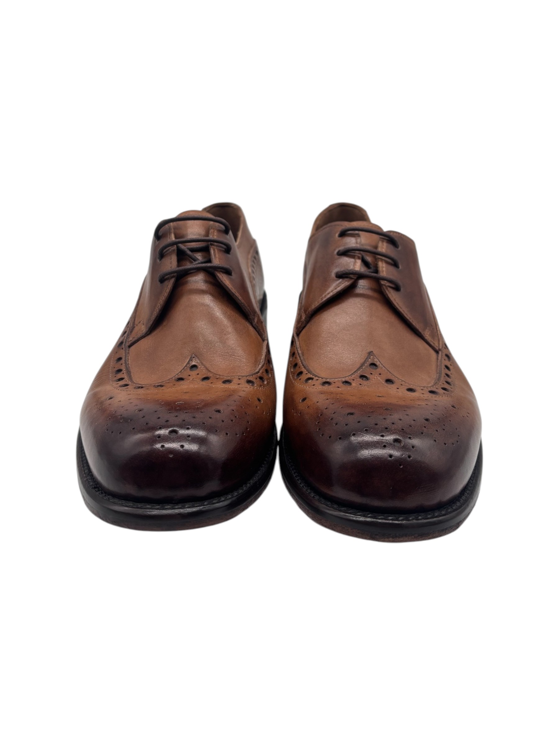 Brecos - Scarpe derby uomo full brogue in pelle tamponata cuoio - 42 - immagine 2