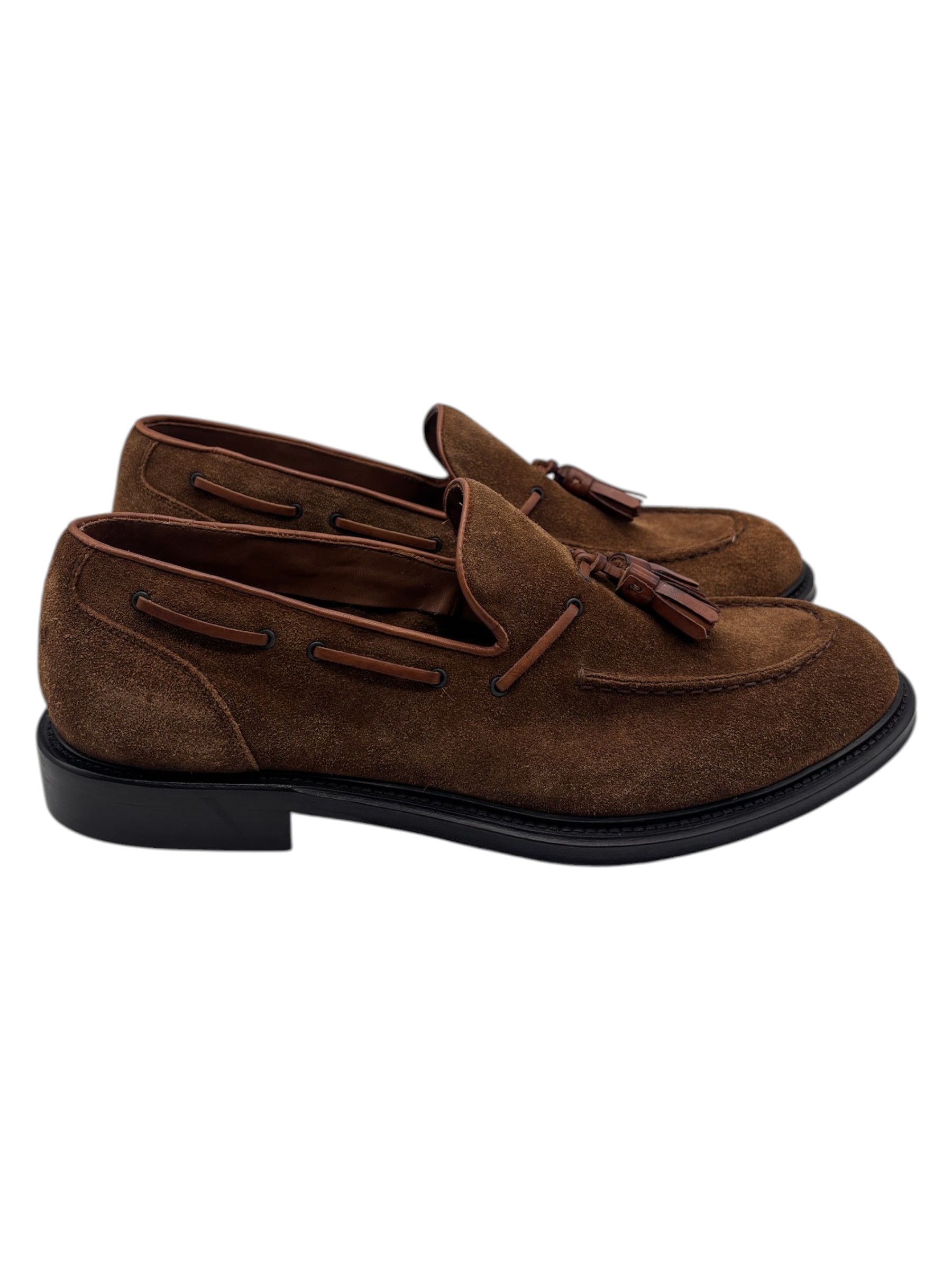 Brecos - Mocassini uomo in pelle scamosciata color cuoio - 42 - immagine 3