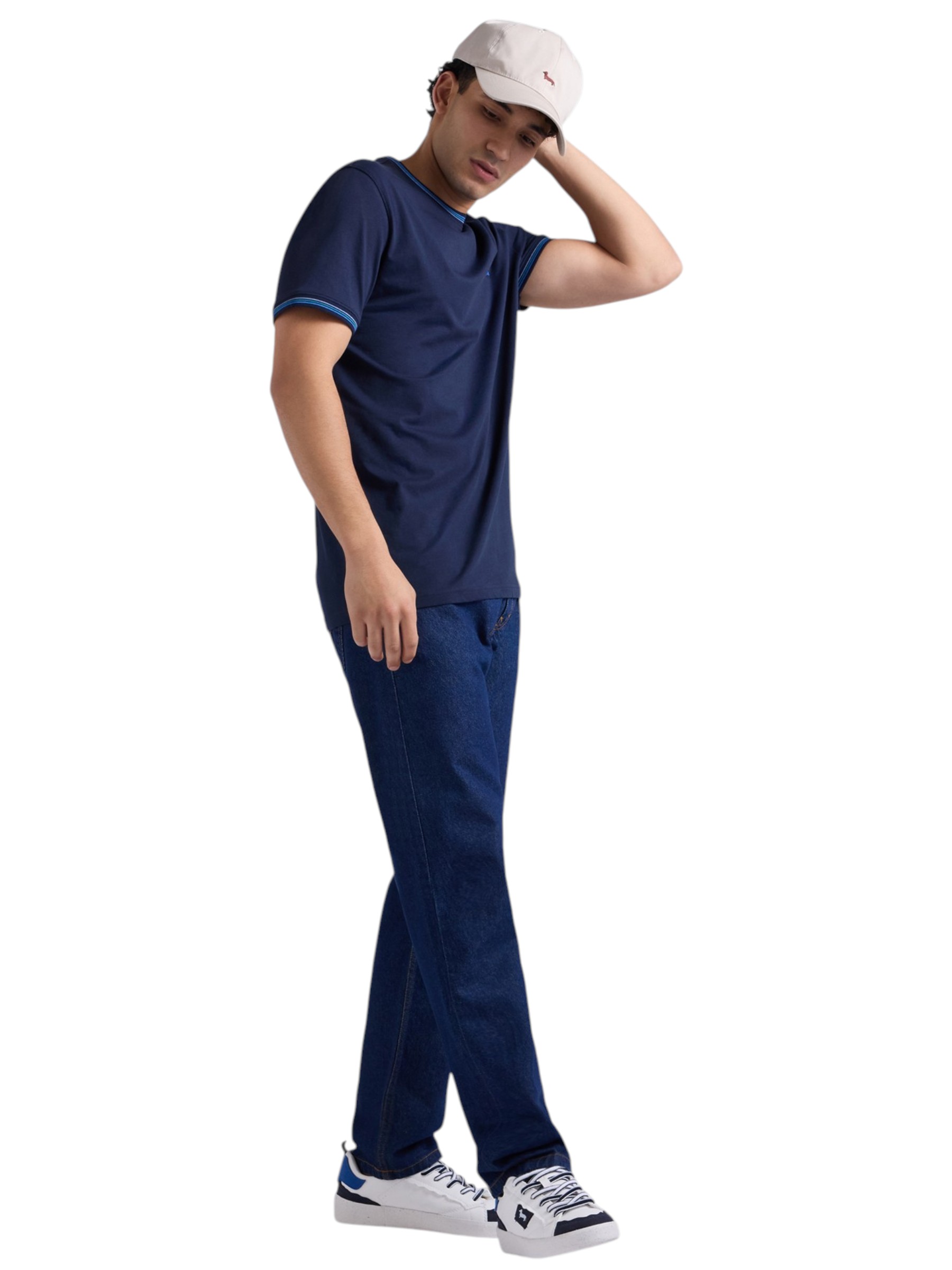 Harmont & Blaine - T-shirt uomo blu navy con collo e orli rigati - immagine 3