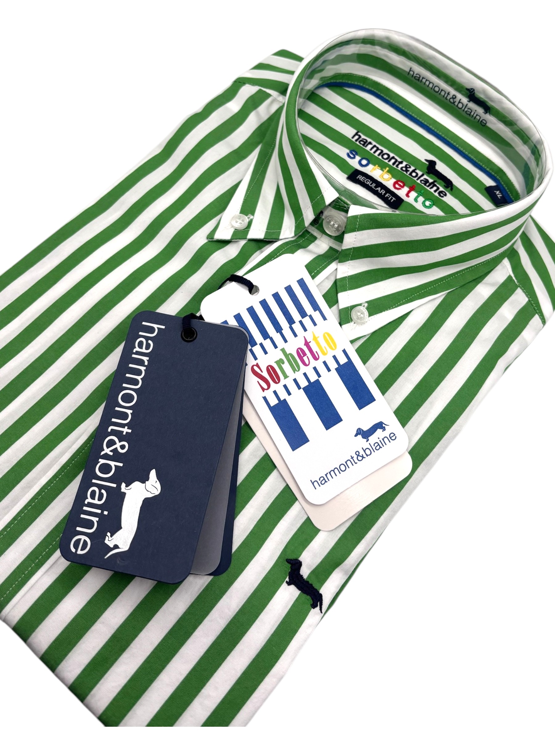 Harmont & Blaine - Camicia regular fit in cotone a righe verdi e bianche linea Sorbetto - immagine 3