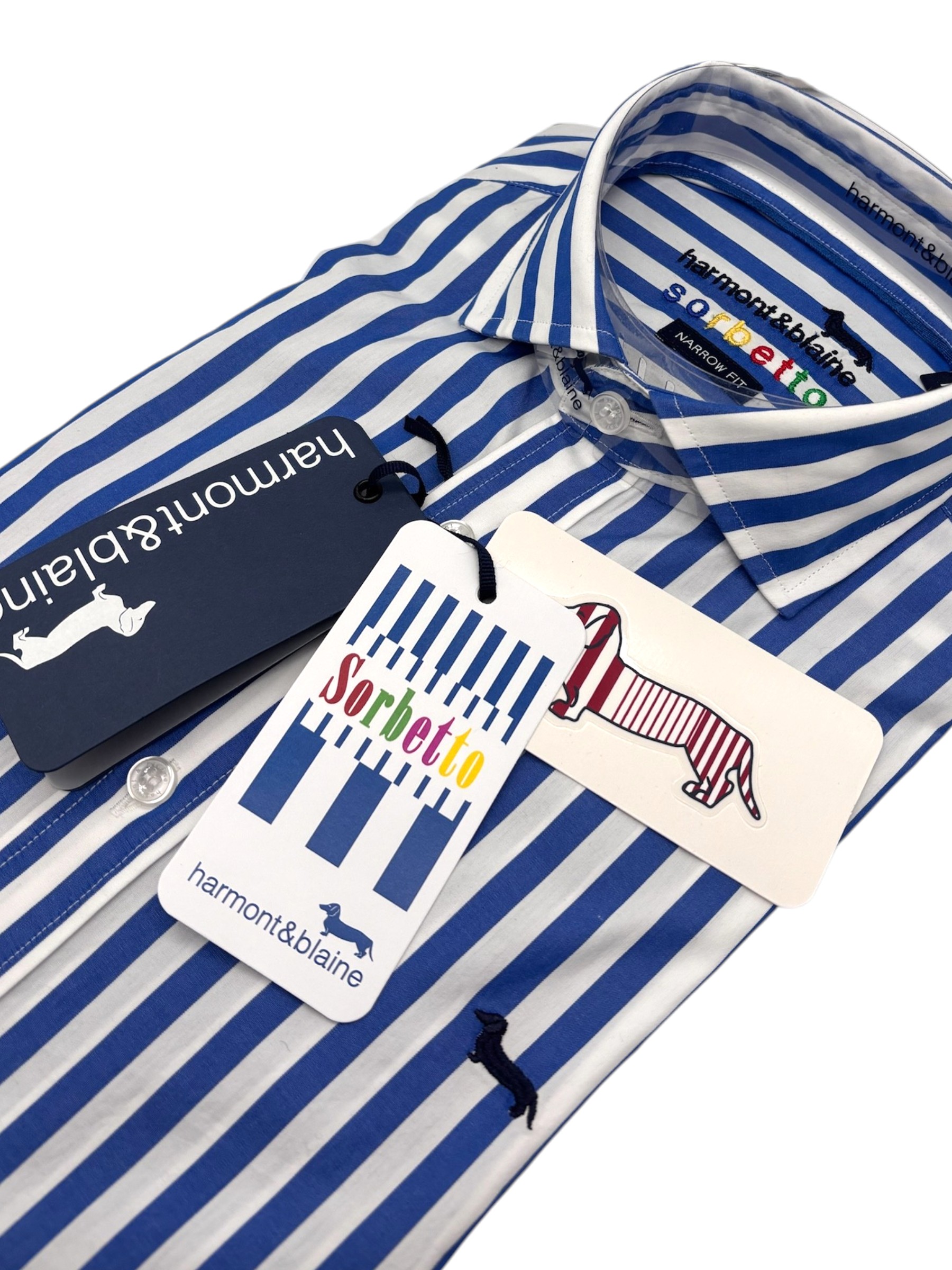 Harmont & Blaine – Camicia narrow fit in cotone a righe blu e bianche linea Sorbetto - XXL - immagine 3