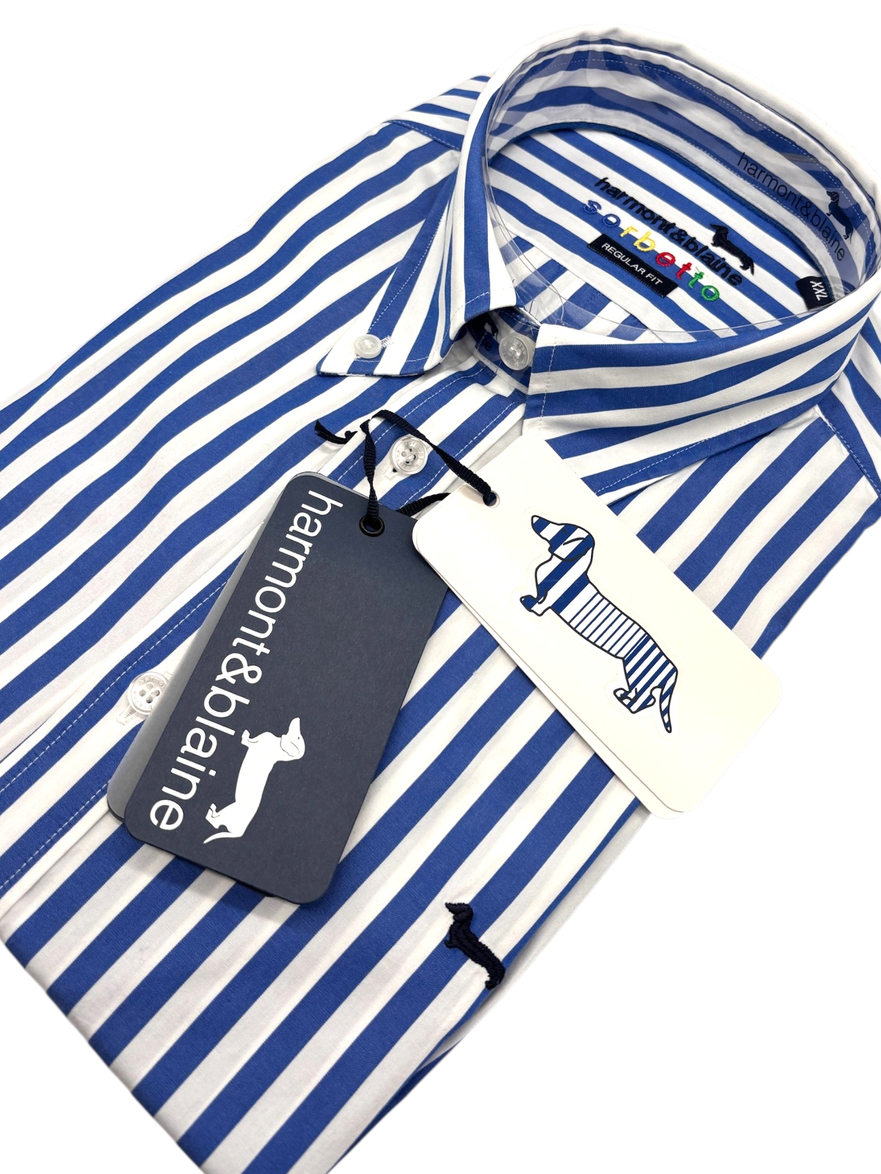 Harmont & Blaine – Camicia regular fit in cotone a righe blu e bianche linea Sorbetto - 3XL - immagine 3
