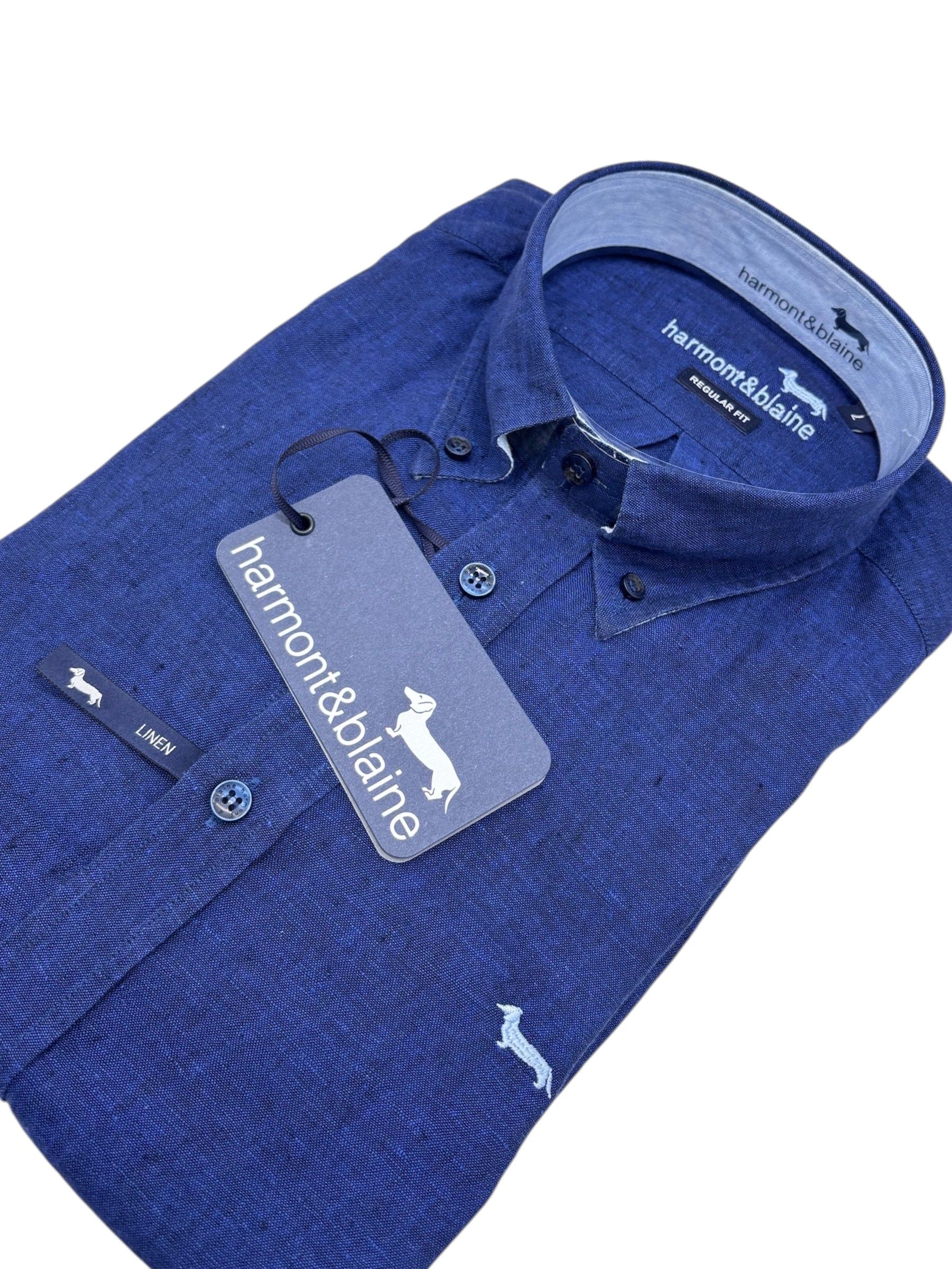 Harmont & Blaine – Camicia regular fit in lino blu profondo melange - immagine 3