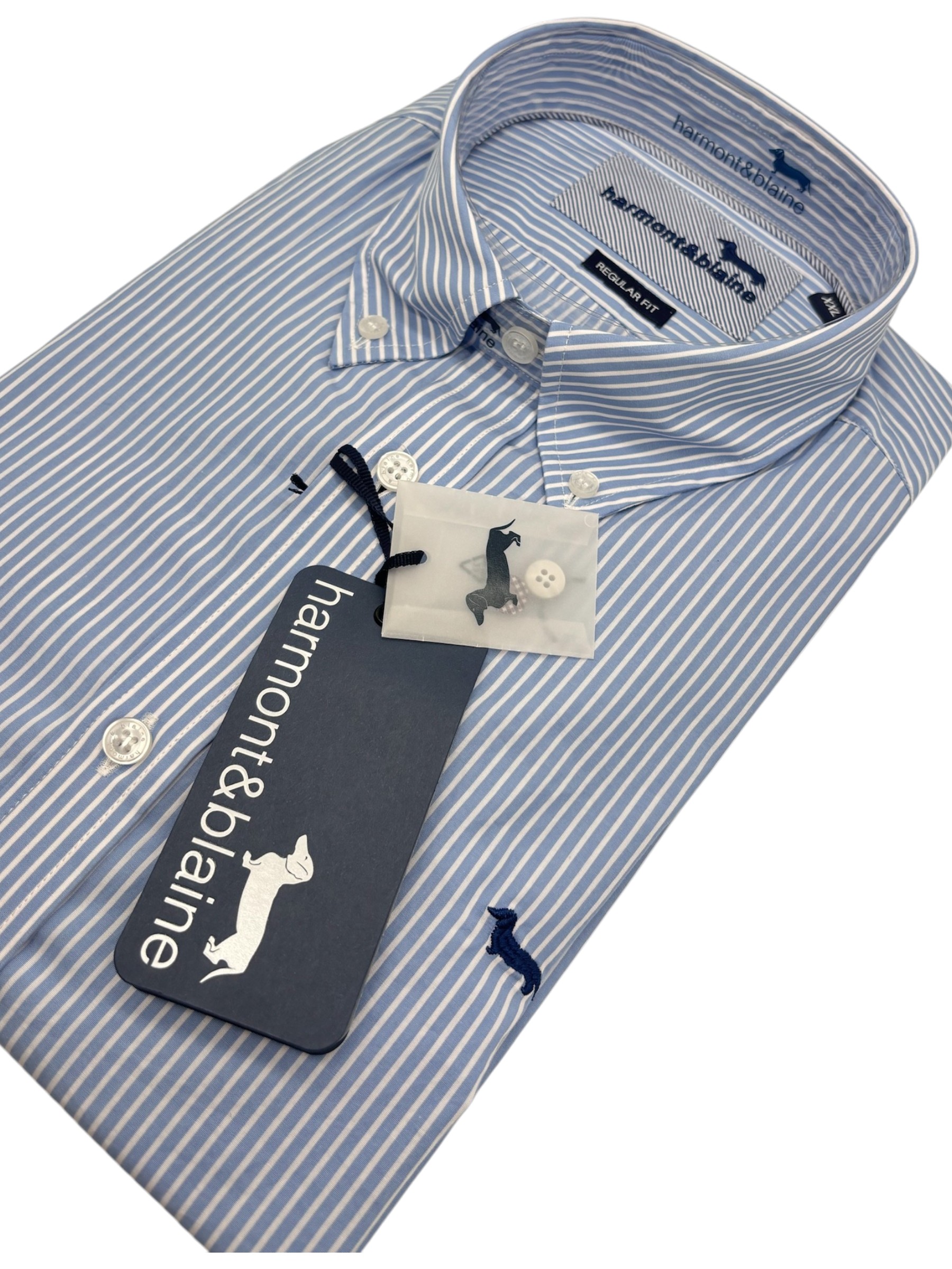 Harmont & Blaine – Camicia regular fit in cotone a righe bianche e azzurre - immagine 3