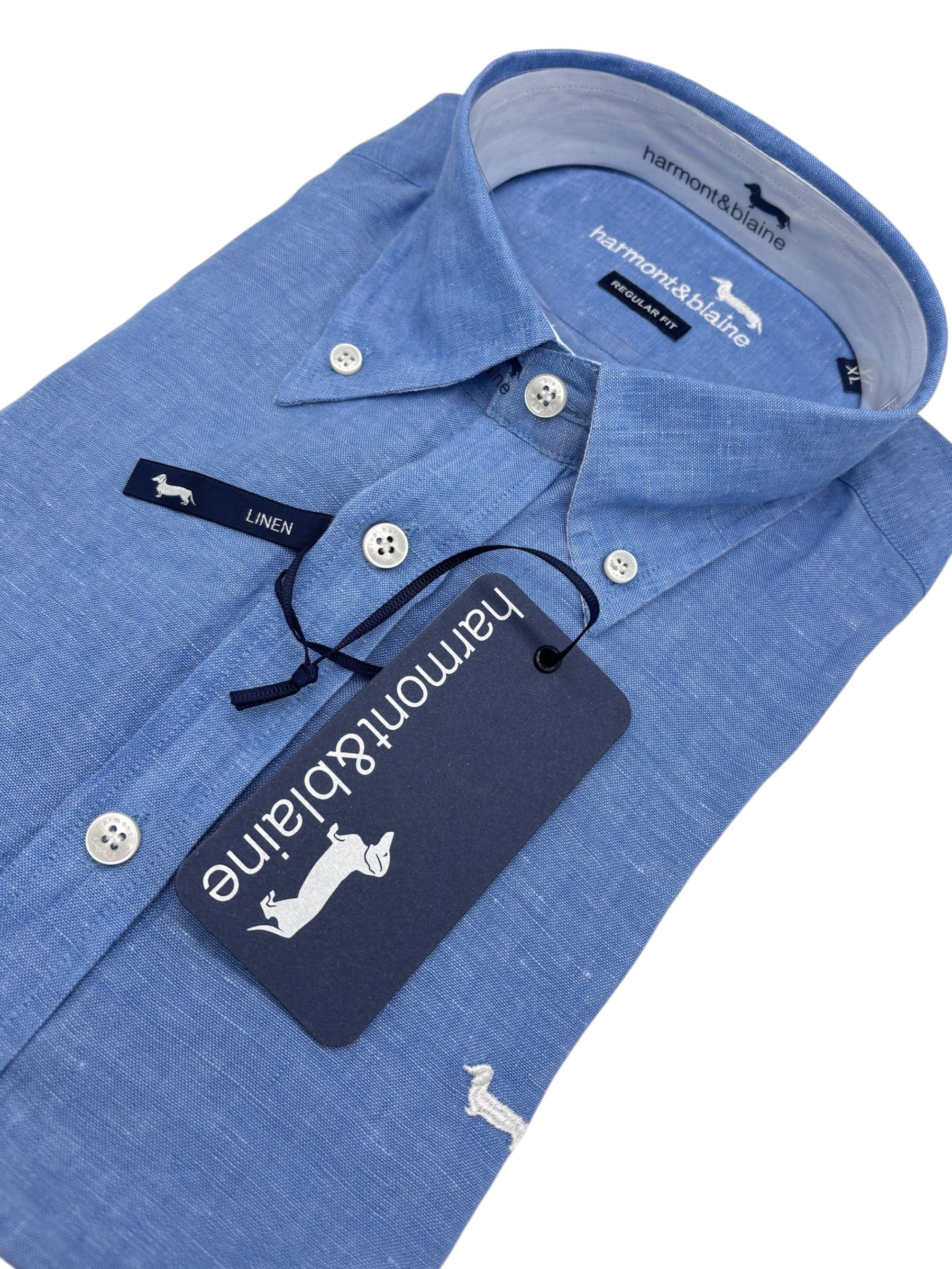 Harmont & Blaine - Camicia regular fit in lino blu melange - XL - immagine 3