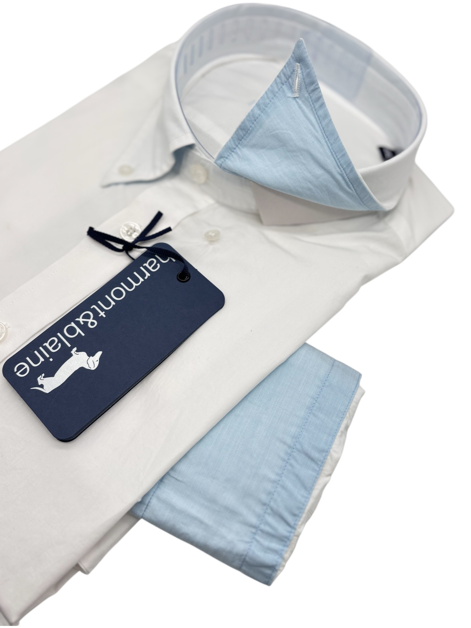 Harmont & Blaine – Camicia regular fit in cotone bianco con polsini in celeste - immagine 3