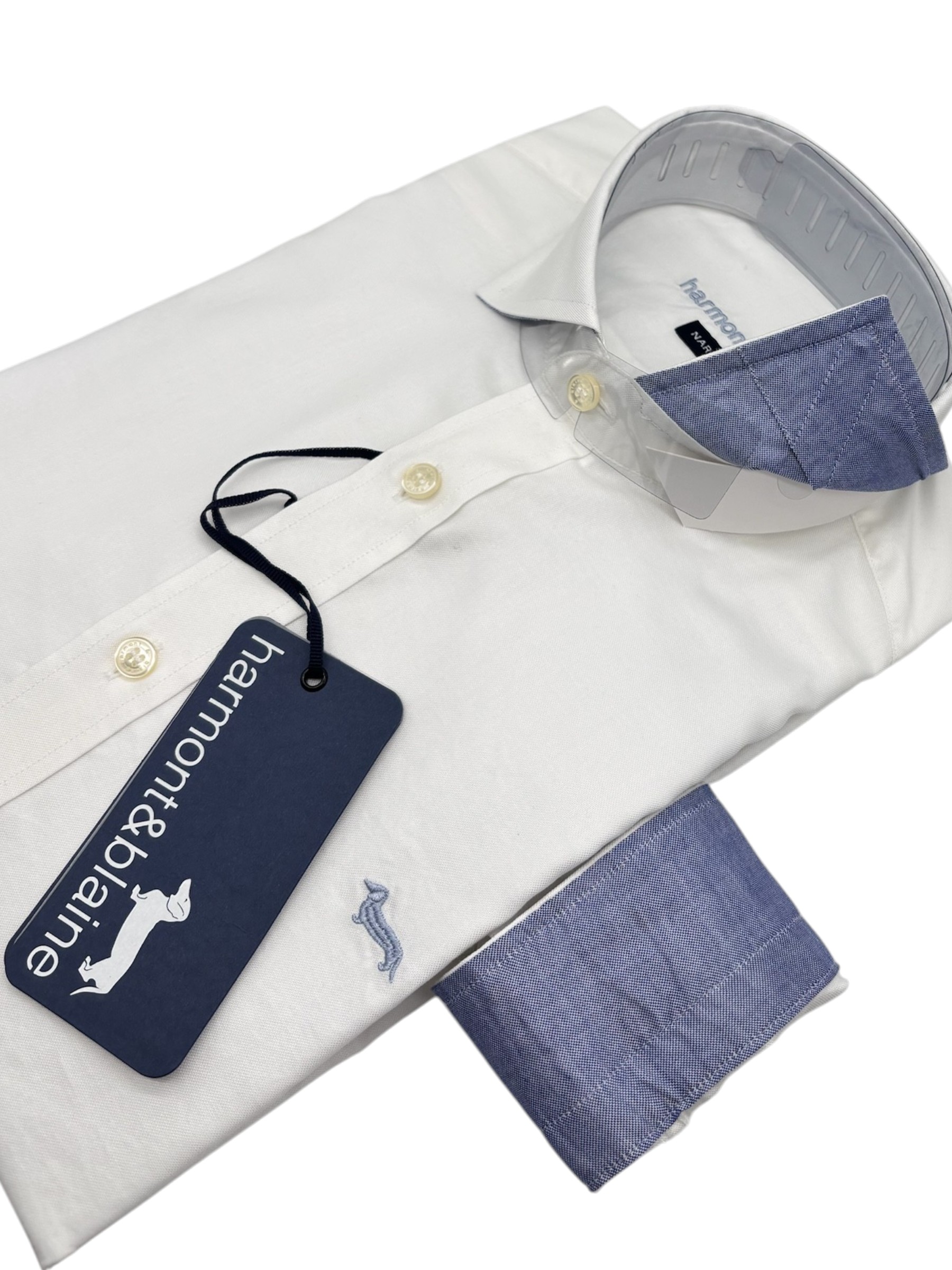 Harmont & Blaine – Camicia narrow fit in cotone bianco con polsini color polvere - immagine 3