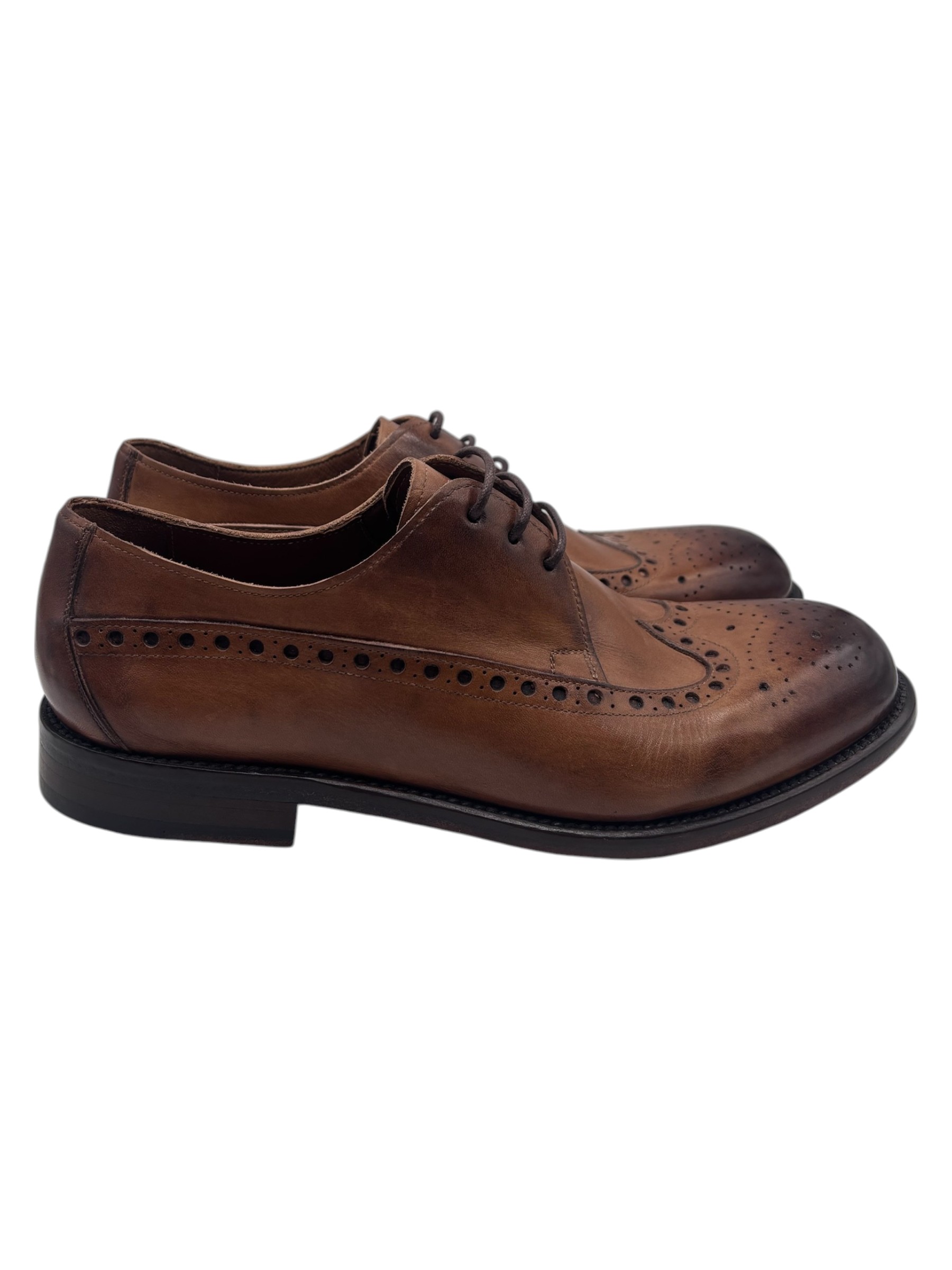 Brecos - Scarpe derby uomo full brogue in pelle tamponata cuoio - 42 - immagine 3