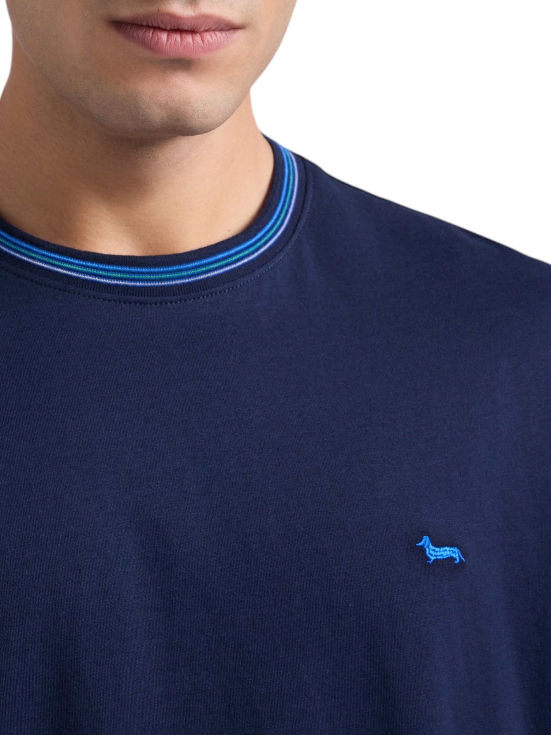 Harmont & Blaine - T-shirt uomo blu navy con collo e orli rigati - immagine 4