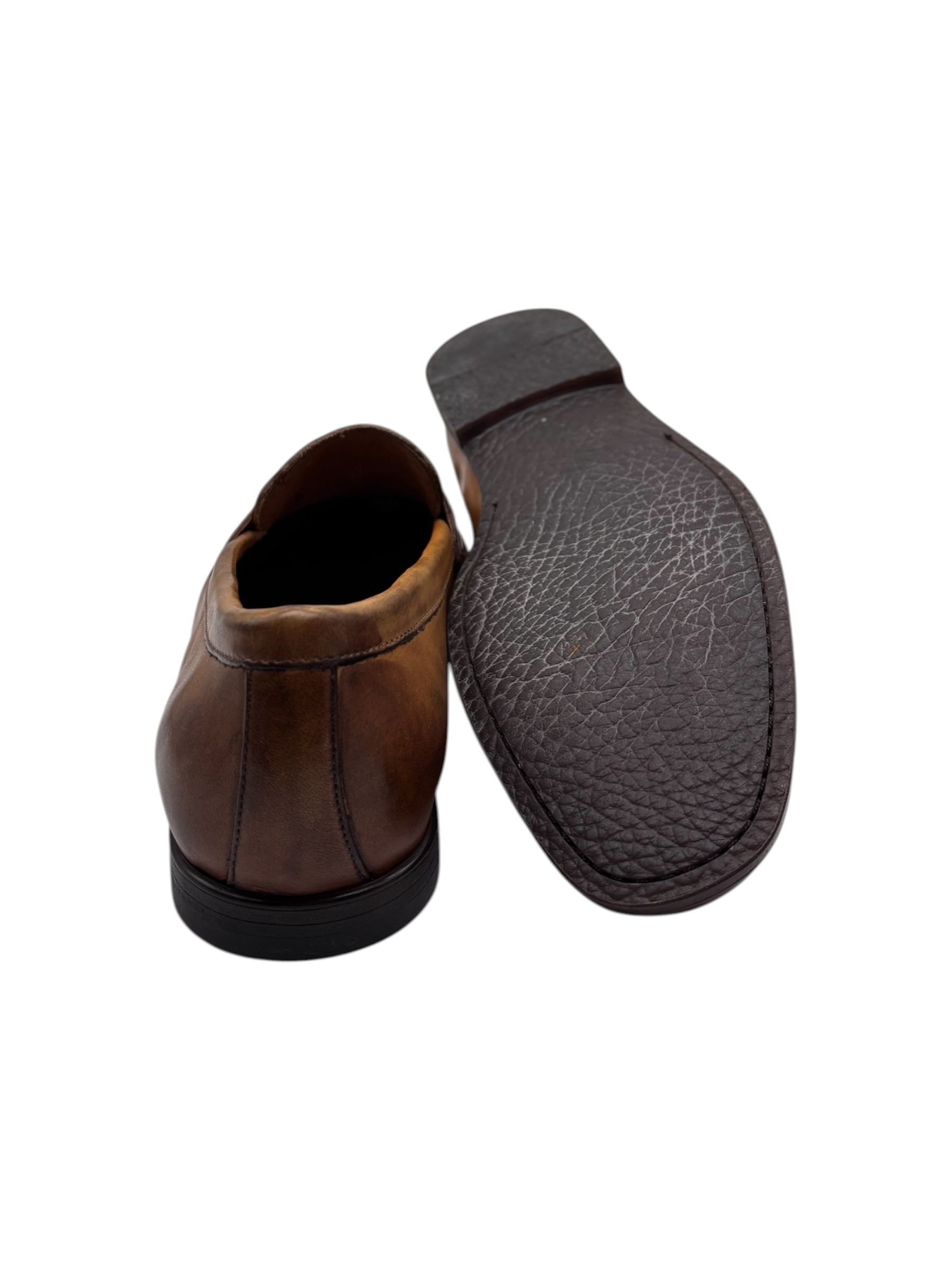 Brecos – Mocassini uomo in pelle tamponata cuoio - 42 - immagine 4
