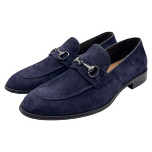 Franco Fedele - Mocassini uomo in camoscio blu navy con morsetto - 42