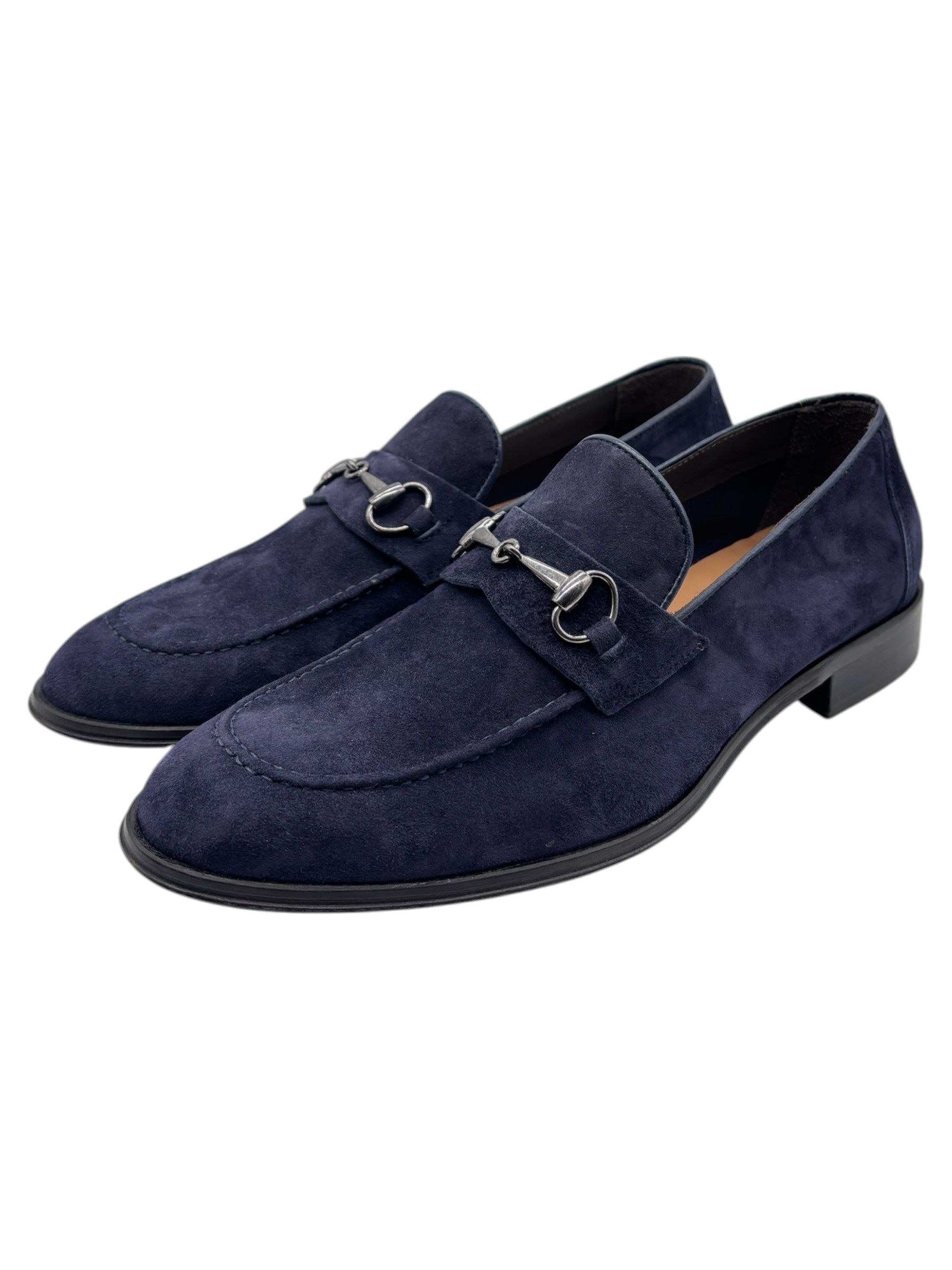 Franco Fedele - Mocassini uomo in camoscio blu navy con morsetto - 42