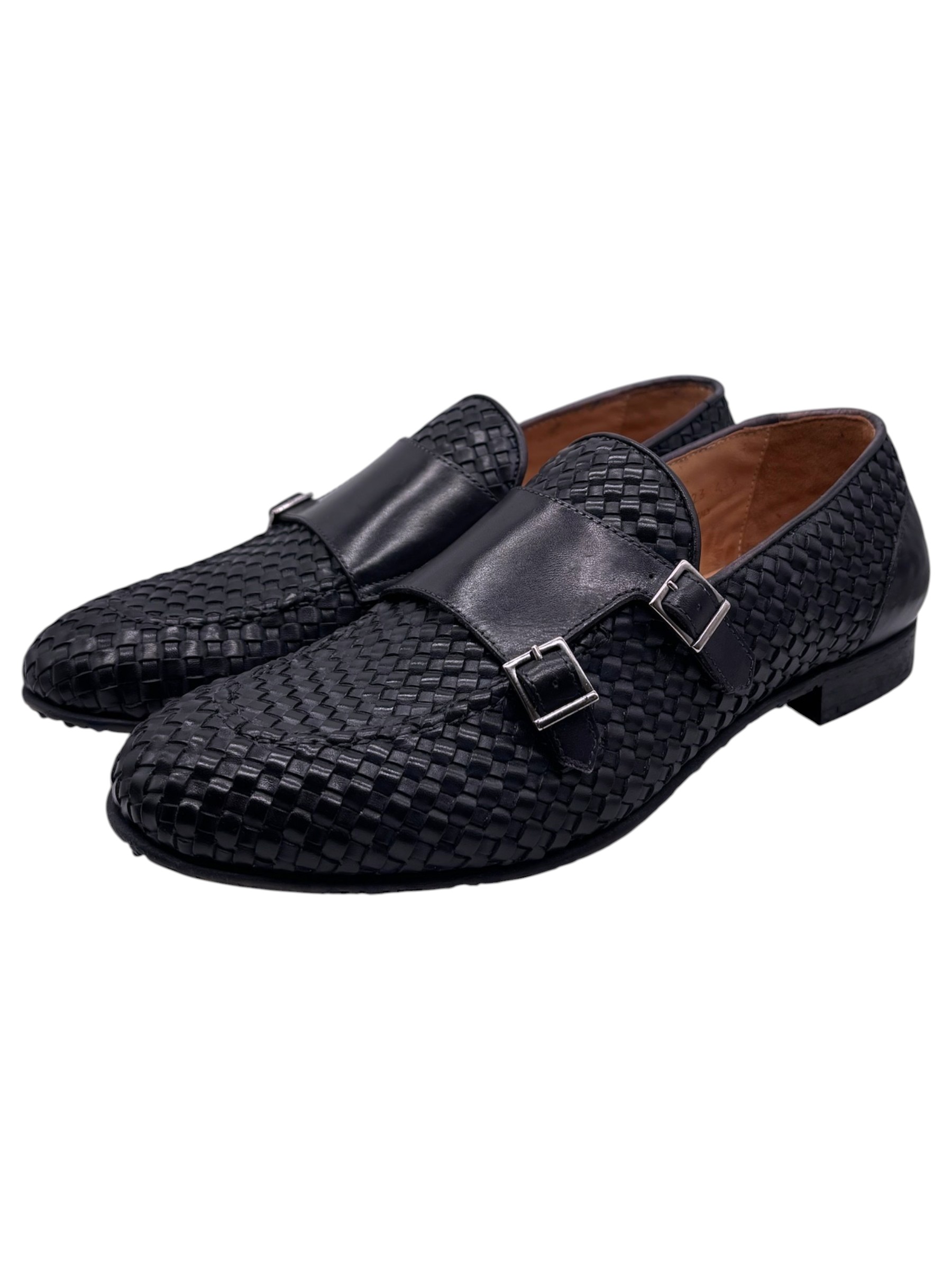 Brecos – Doppia fibbia uomo in pelle intrecciata blu