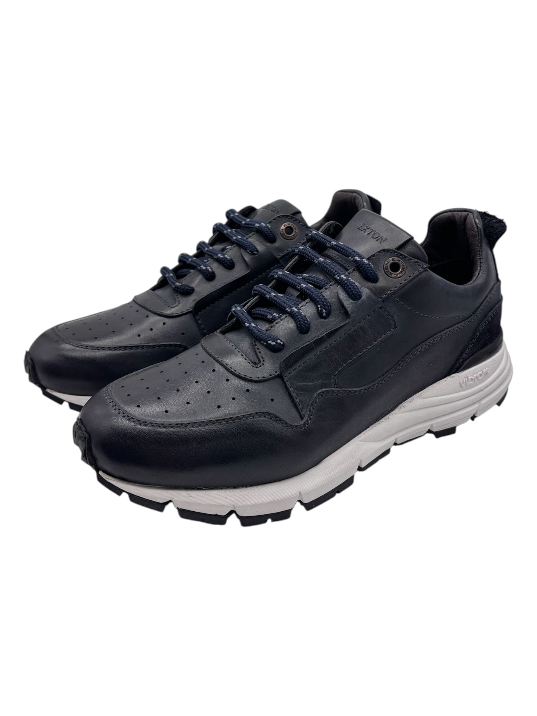 Exton - Sneakers uomo in pelle blu - 39