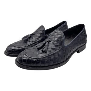 Raphael - Mocassini uomo in pelle intrecciata blu navy con nappine