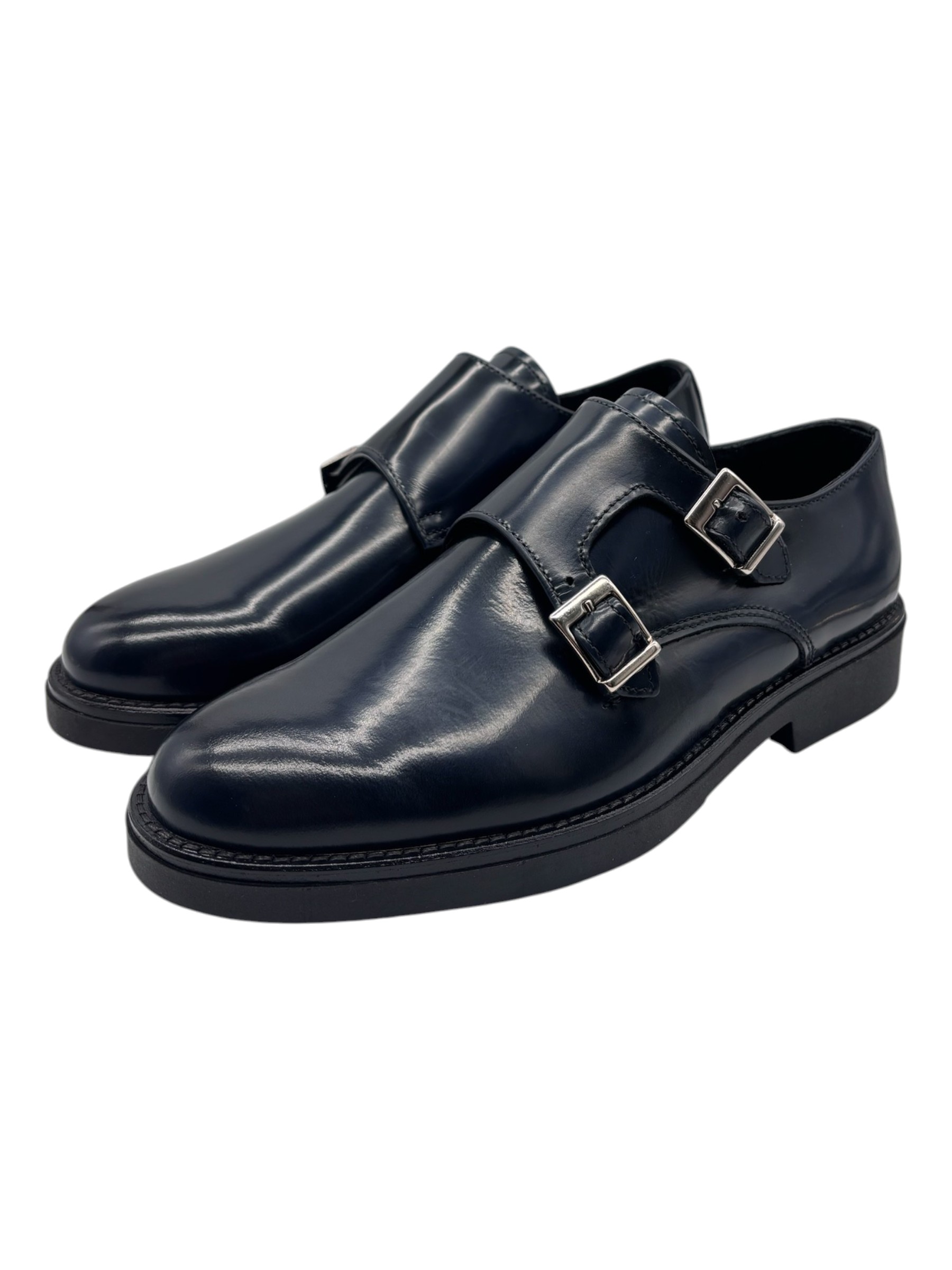 Doppia fibbia uomo in pelle spazzolata blu