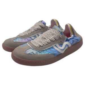 Primabase - Sneakers donna in pelle scamosciata beige e tessuto iridescente