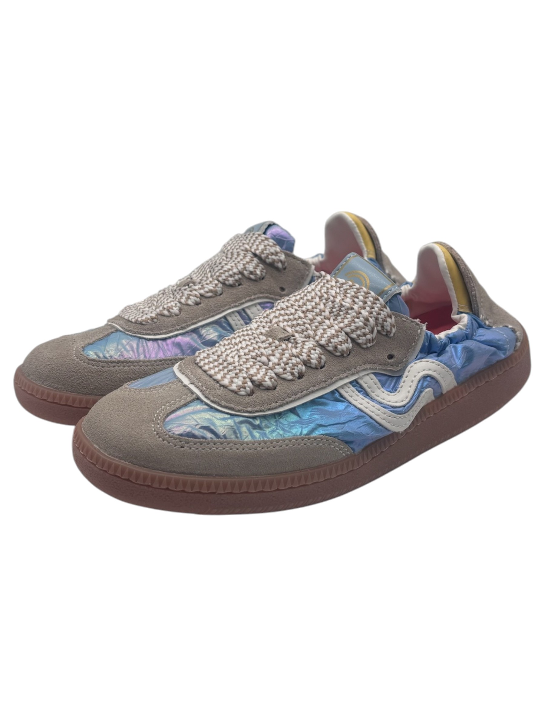 Primabase - Sneakers donna in pelle scamosciata beige e tessuto iridescente