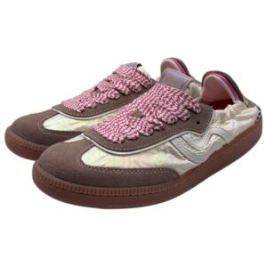 Primabase – Sneakers donna in pelle scamosciata taupe e tessuto iridescente