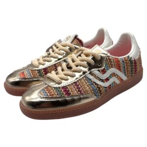 Primabase - Sneakers donna in pelle dorata e tessuto intrecciato multicolor