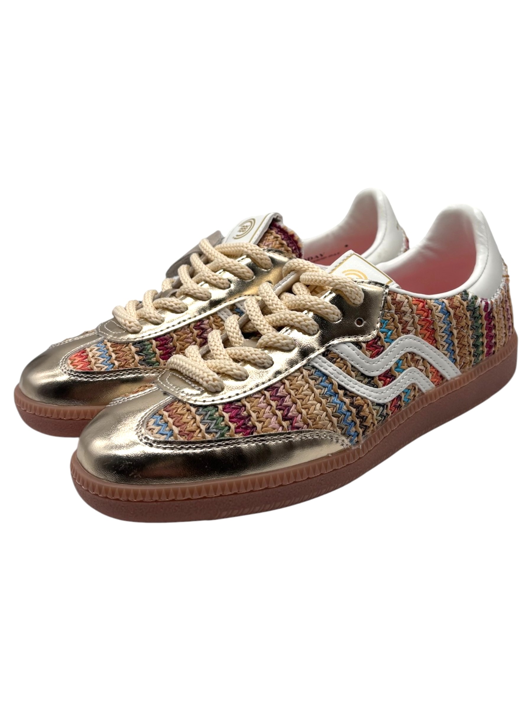 Primabase - Sneakers donna in pelle dorata e tessuto intrecciato multicolor
