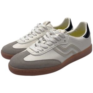 Primabase - Sneakers uomo in pelle bianca e scamosciato grigio