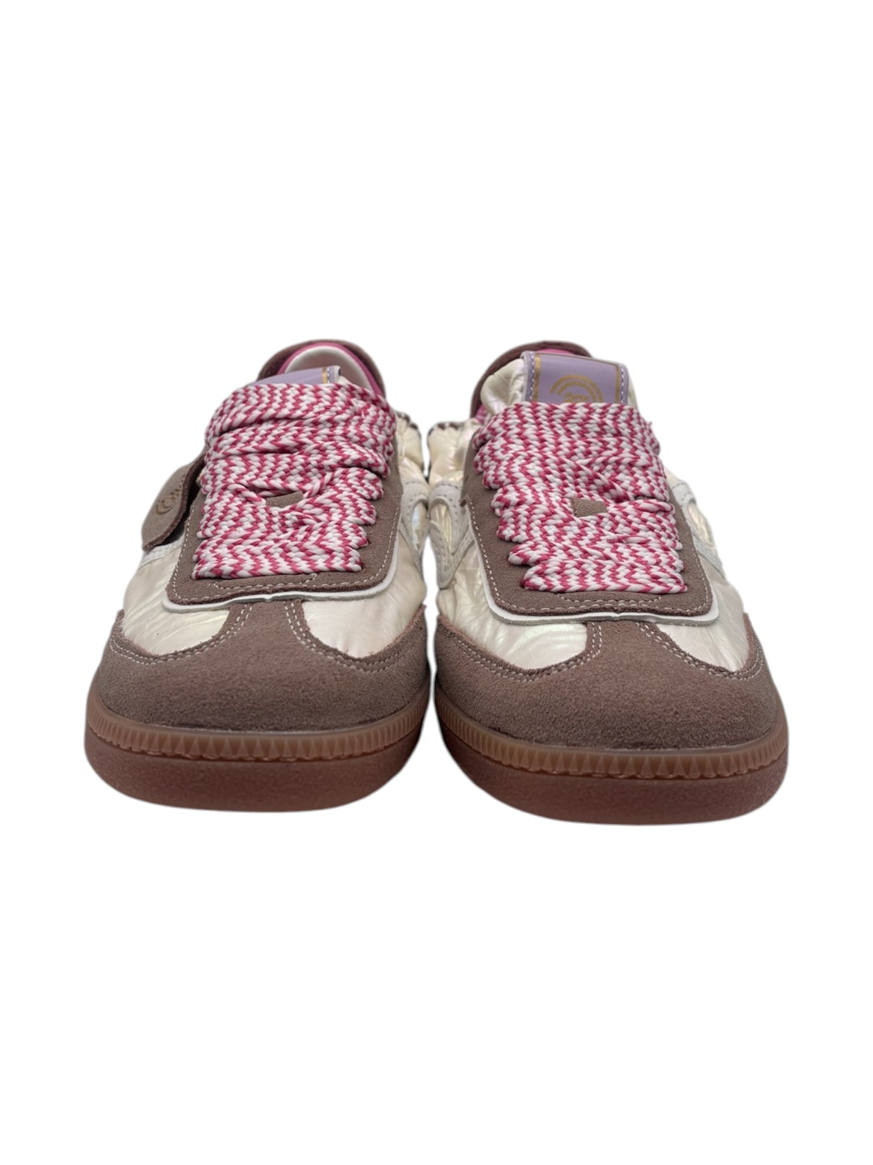 Primabase – Sneakers donna in pelle scamosciata taupe e tessuto iridescente - immagine 2
