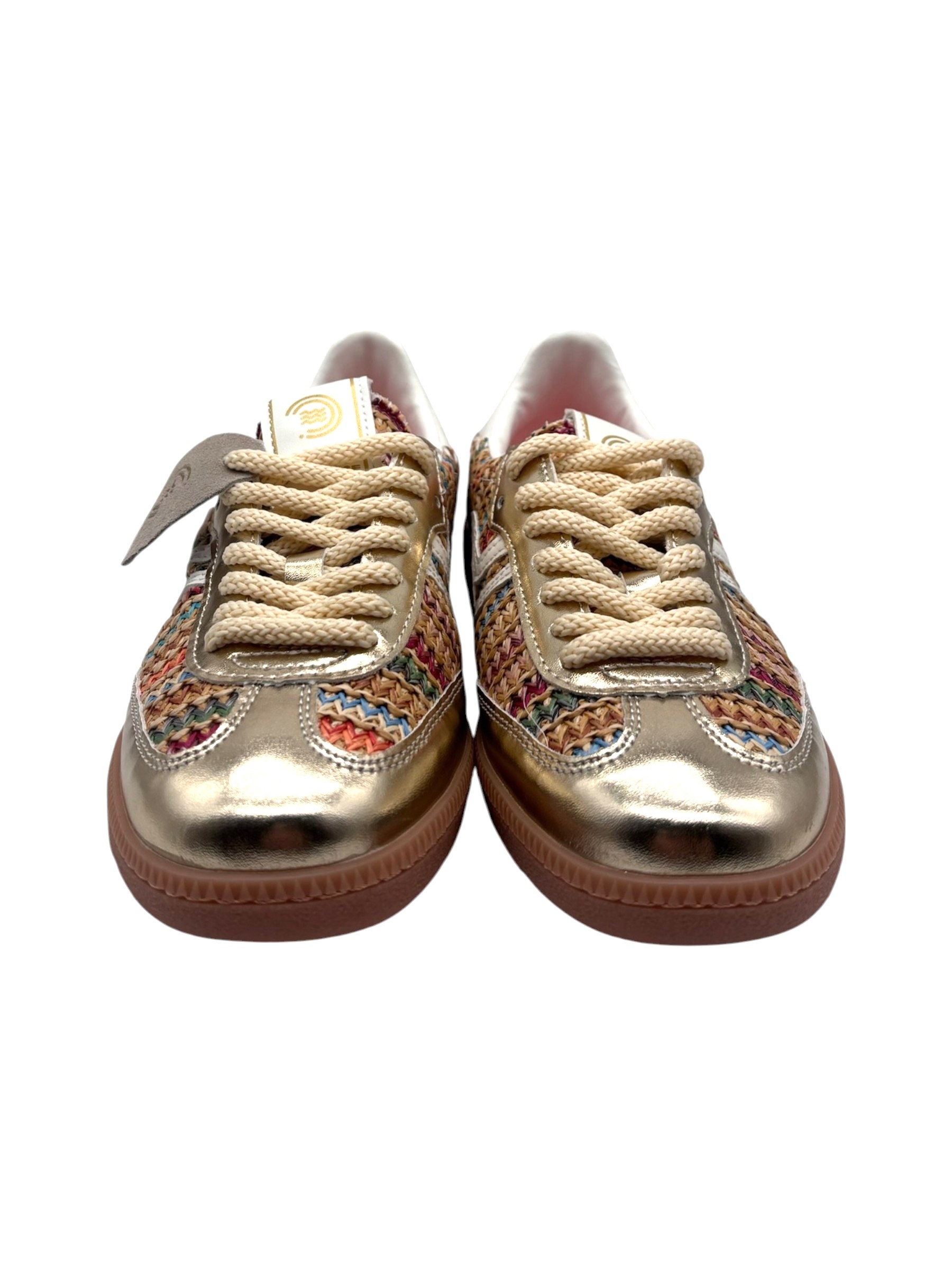Primabase - Sneakers donna in pelle dorata e tessuto intrecciato multicolor - immagine 2