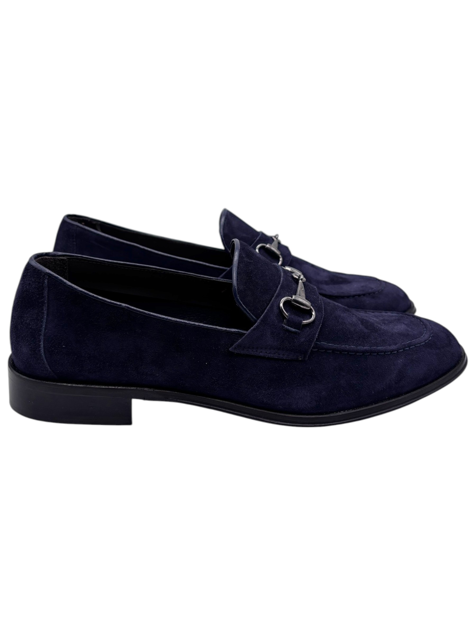 Franco Fedele - Mocassini uomo in camoscio blu navy con morsetto - 42 - immagine 3