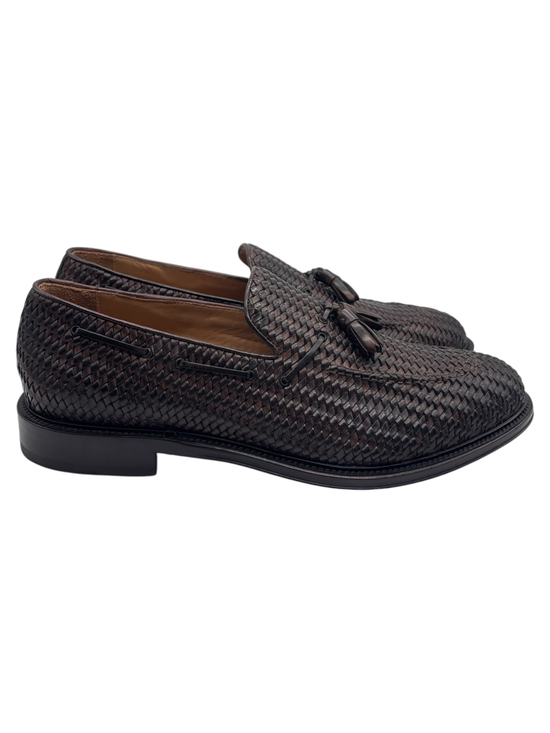 Brecos – Mocassini uomo in pelle intrecciata testa di moro con nappine – 45 - immagine 3