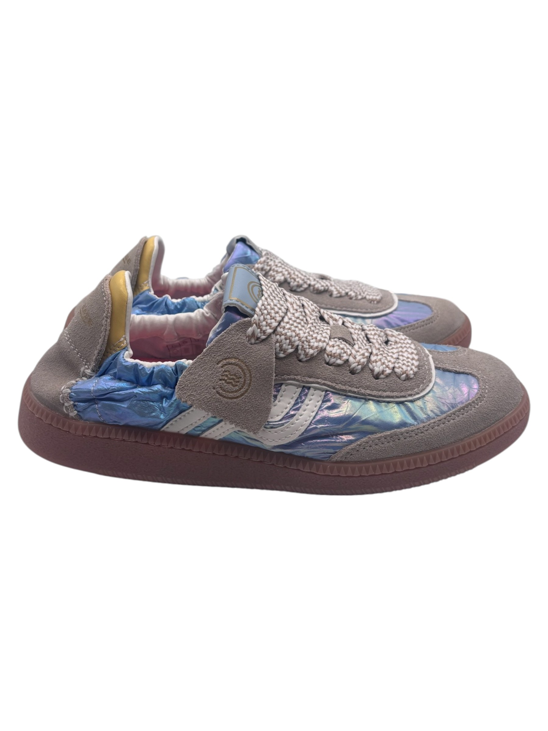 Primabase - Sneakers donna in pelle scamosciata beige e tessuto iridescente - immagine 3