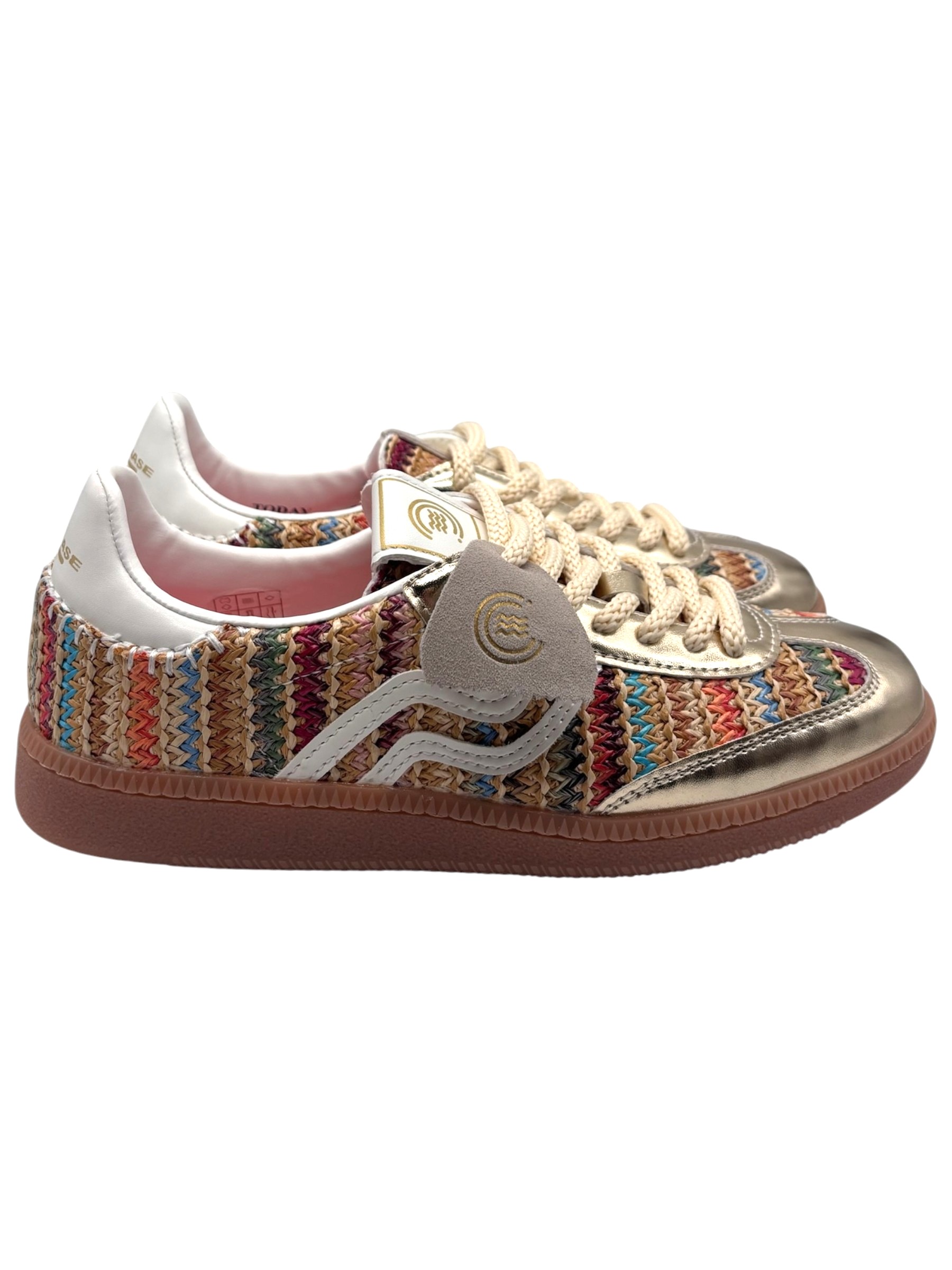 Primabase - Sneakers donna in pelle dorata e tessuto intrecciato multicolor - immagine 3