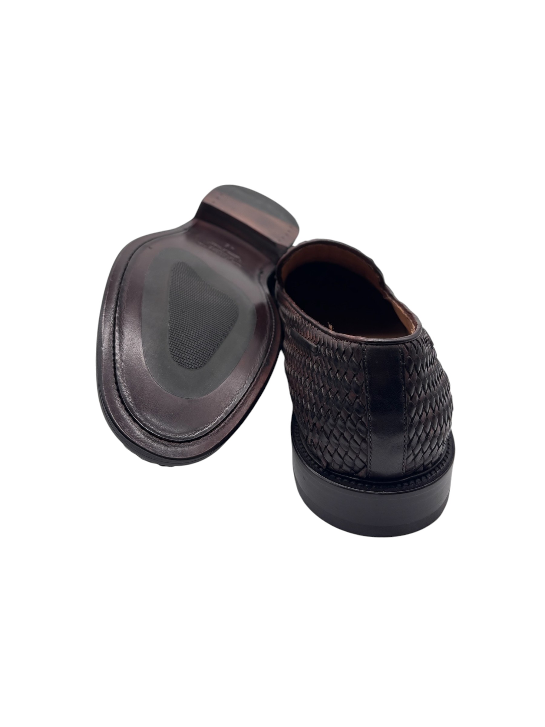 Brecos – Mocassini uomo in pelle intrecciata testa di moro con nappine – 45 - immagine 4