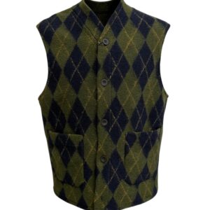 Mentore - Gilet uomo in misto lana motivo a rombi verde e blu