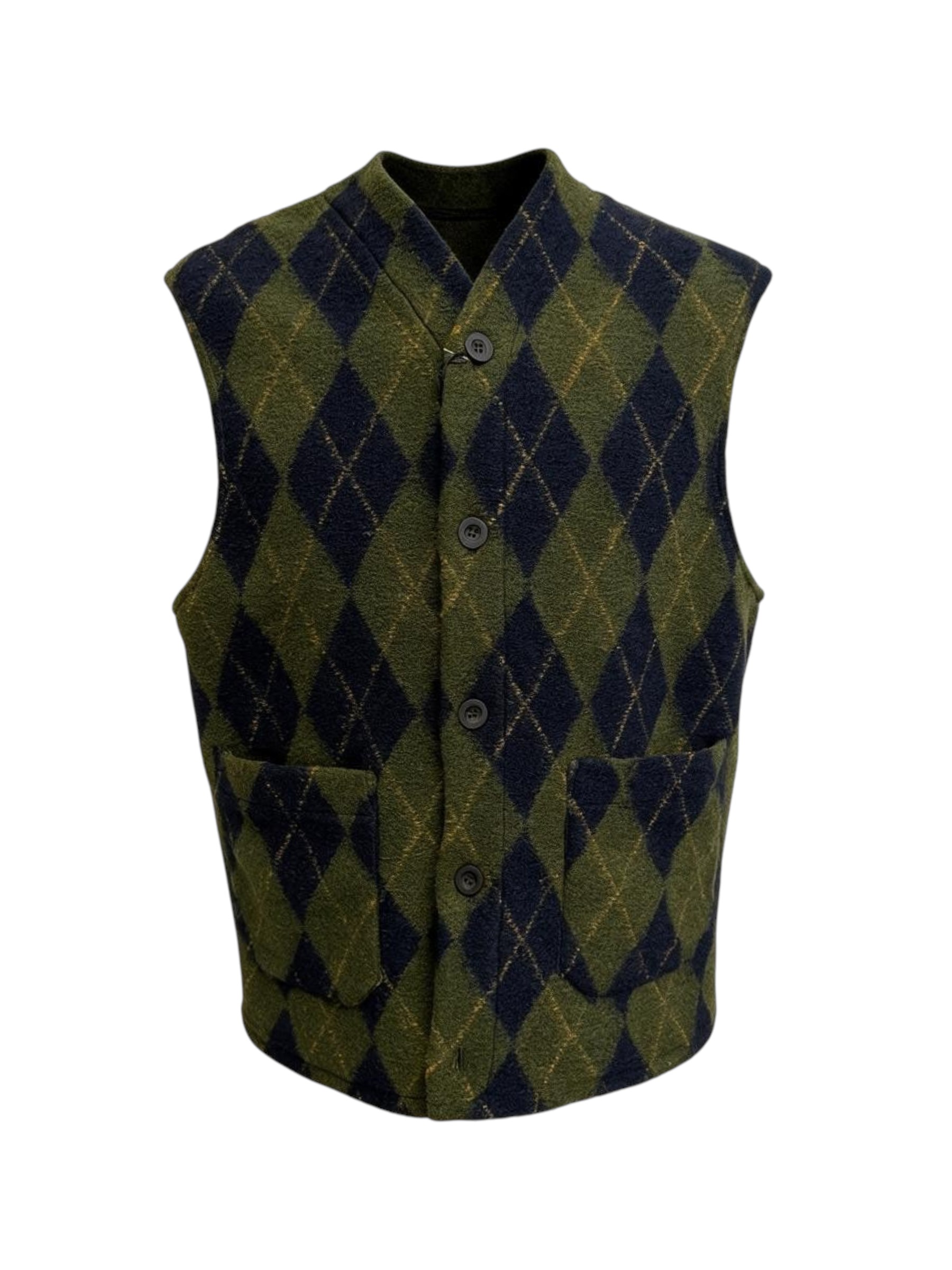 Mentore - Gilet uomo in misto lana motivo a rombi verde e blu