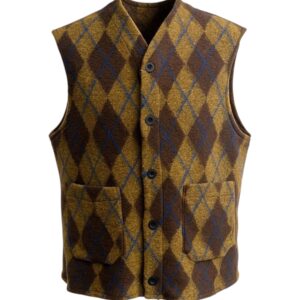 Mentore – Gilet uomo in misto lana motivo a rombi senape e marrone