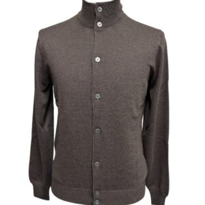 Gran Sasso - Cardigan collo alto uomo in Lana Extrafine Merinos fango