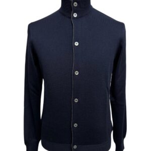 Gran Sasso – Cardigan collo alto uomo in Lana Extrafine Merinos blu navy