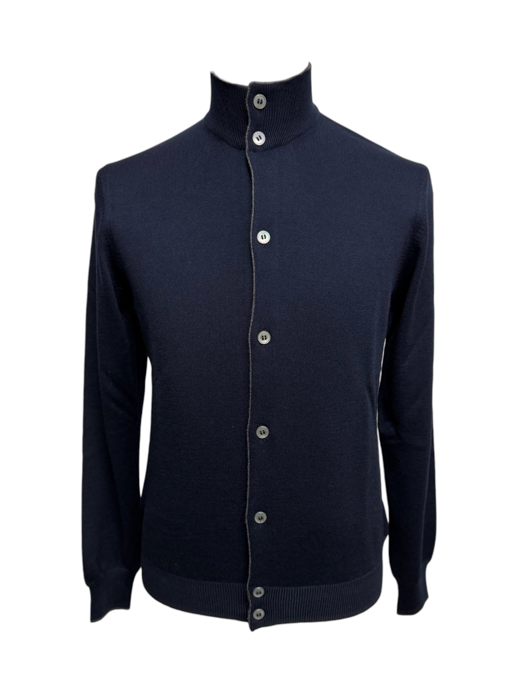 Gran Sasso – Cardigan collo alto uomo in Lana Extrafine Merinos blu navy