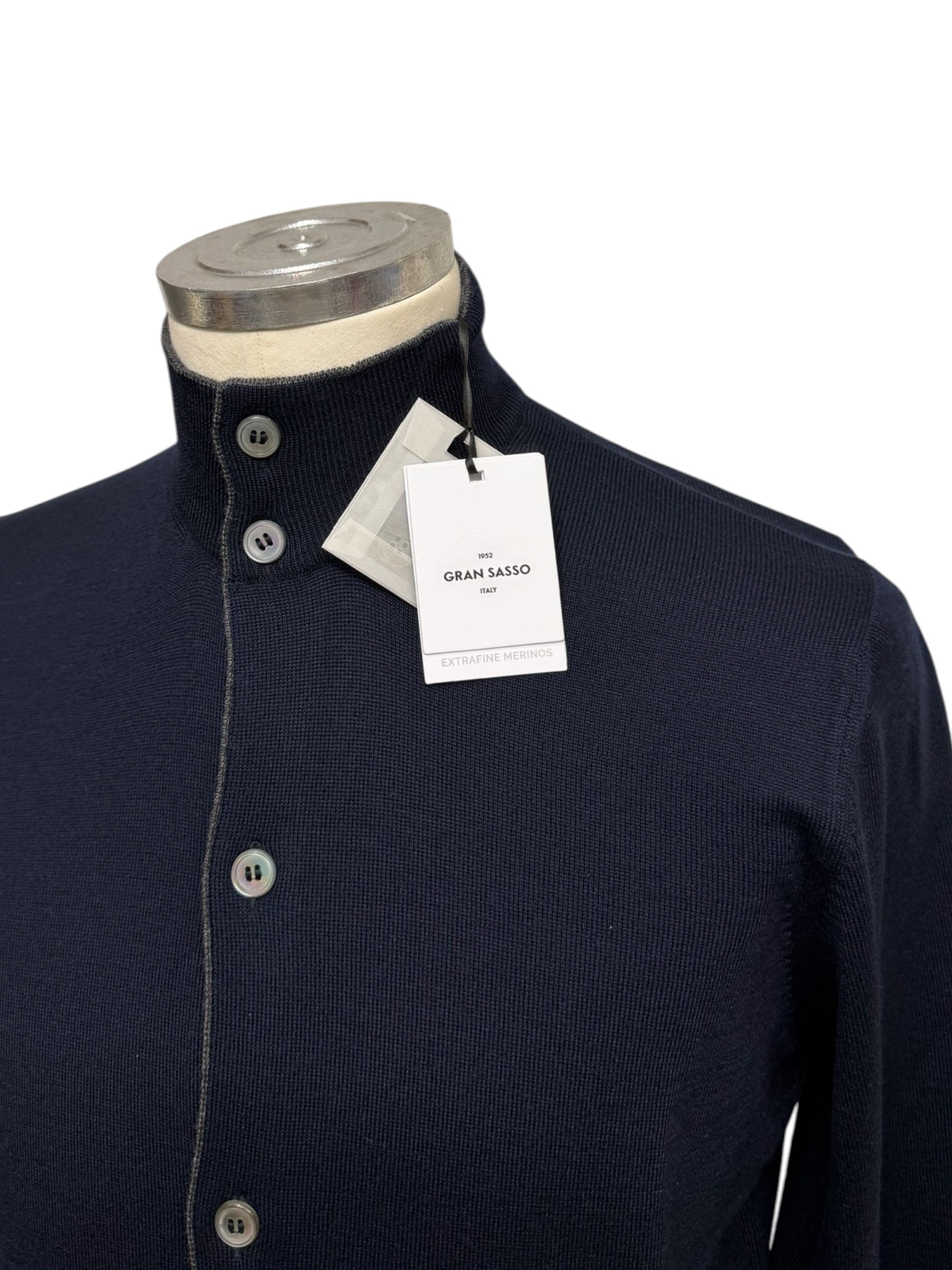 Gran Sasso – Cardigan collo alto uomo in Lana Extrafine Merinos blu navy - immagine 4